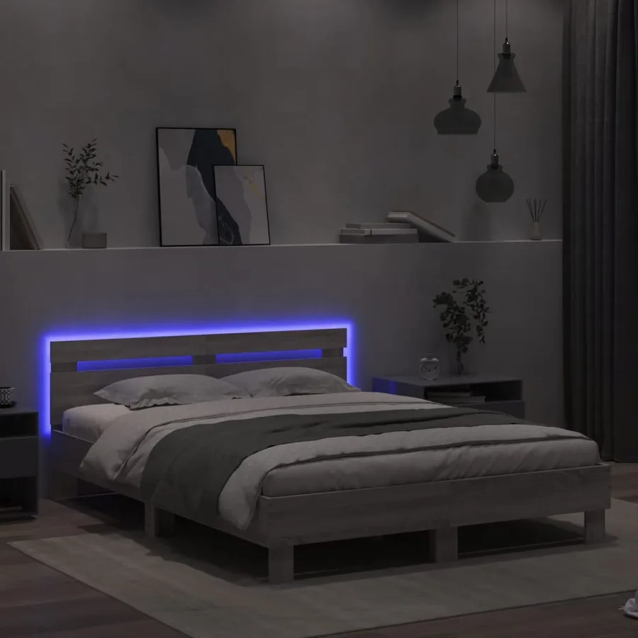 Cadre de lit avec LED sans matelas sonoma gris 140x200 cm - 4