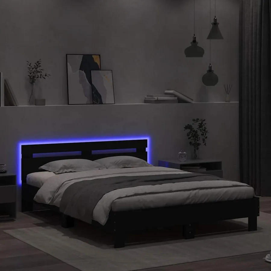 Cadre de lit avec LED sans matelas noir 140x200 cm - 4