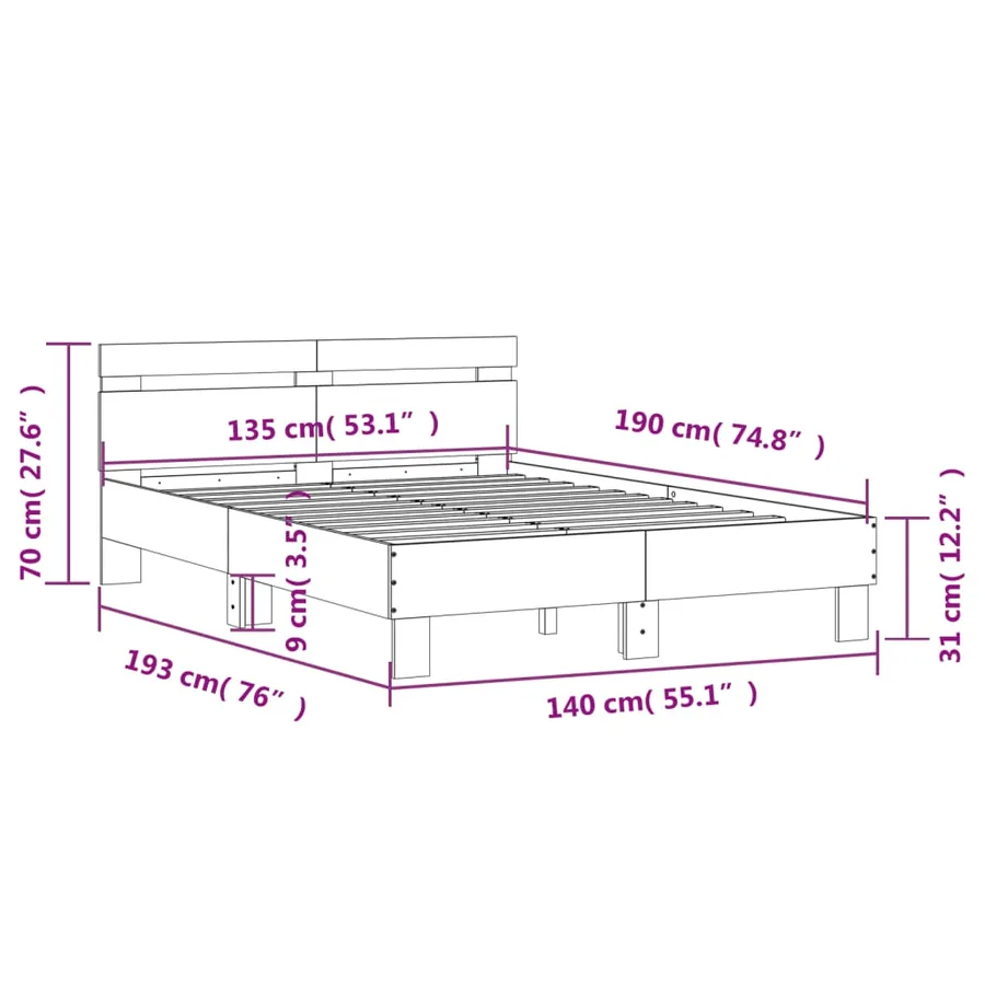 Cadre de lit sans matelas noir 135x190 cm - 10