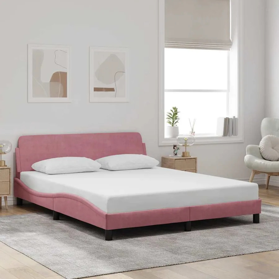 Cadre de lit avec tête de lit Dover rose 160x200cm velours