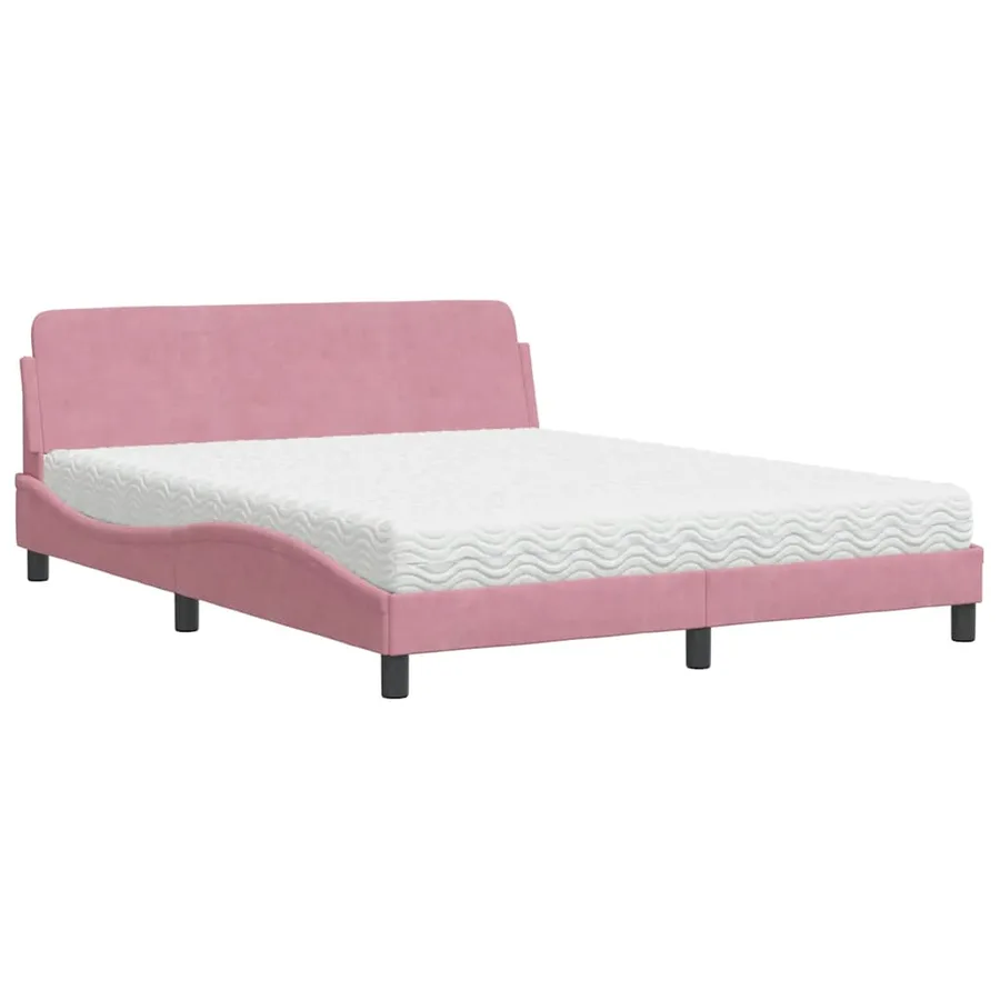 Lit avec matelas Dover rose 160x200 cm velours - 2