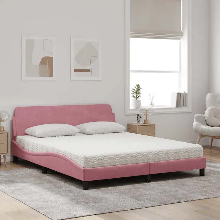 Lit avec matelas Dover rose 160x200 cm velours - 3