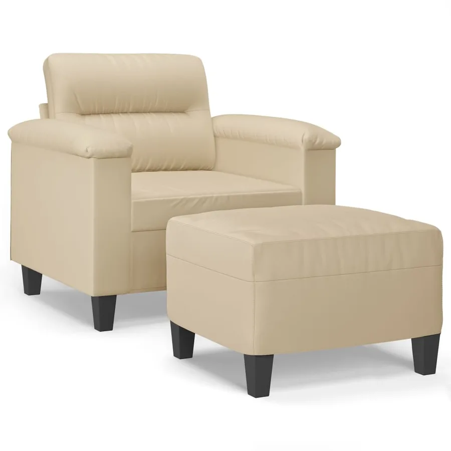 Fauteuil avec repose-pied Crème 60 cm Tissu microfibre - 2