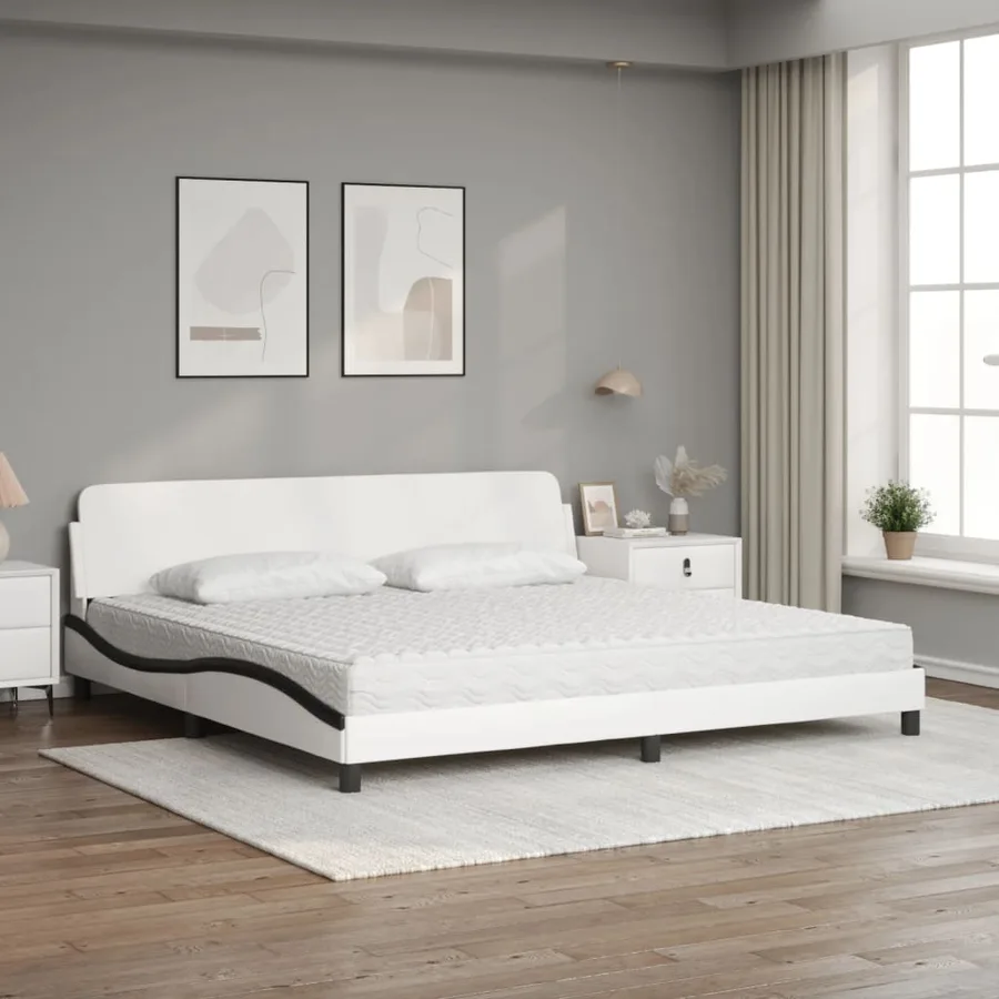Lit avec matelas Dover blanc et noir 200x200 cm similicuir - 3