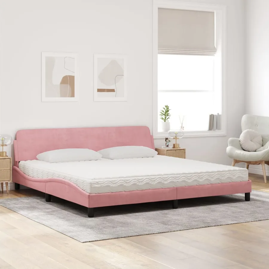 Lit avec matelas Dover rose 200x200 cm velours - 3