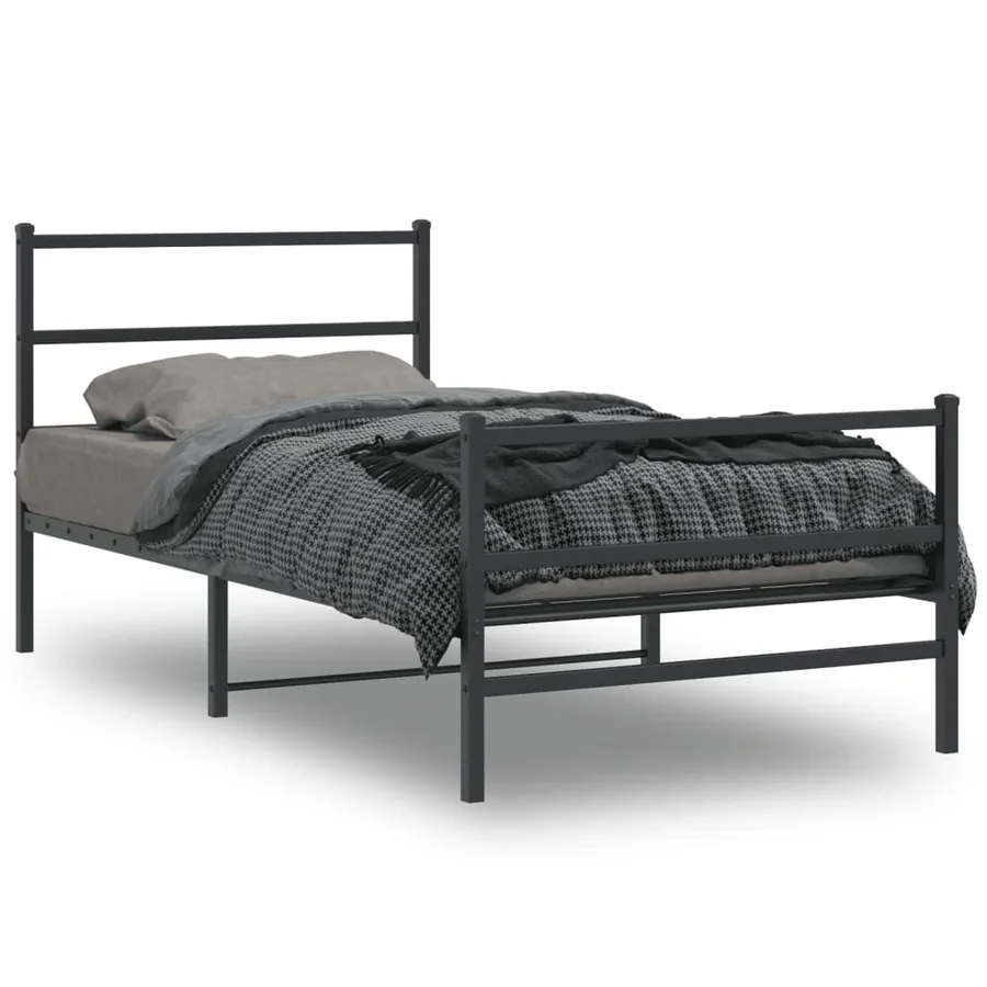 Cadre de lit métal sans matelas et pied de lit noir 100x200 cm