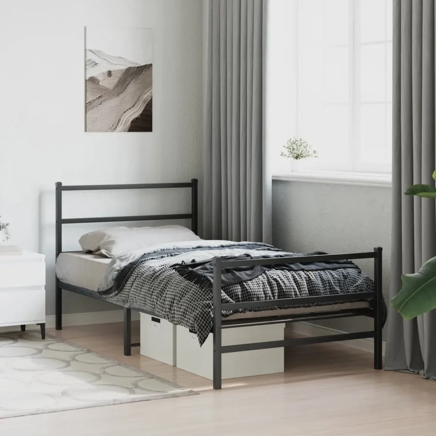 Cadre de lit métal sans matelas et pied de lit noir 100x200 cm - 4