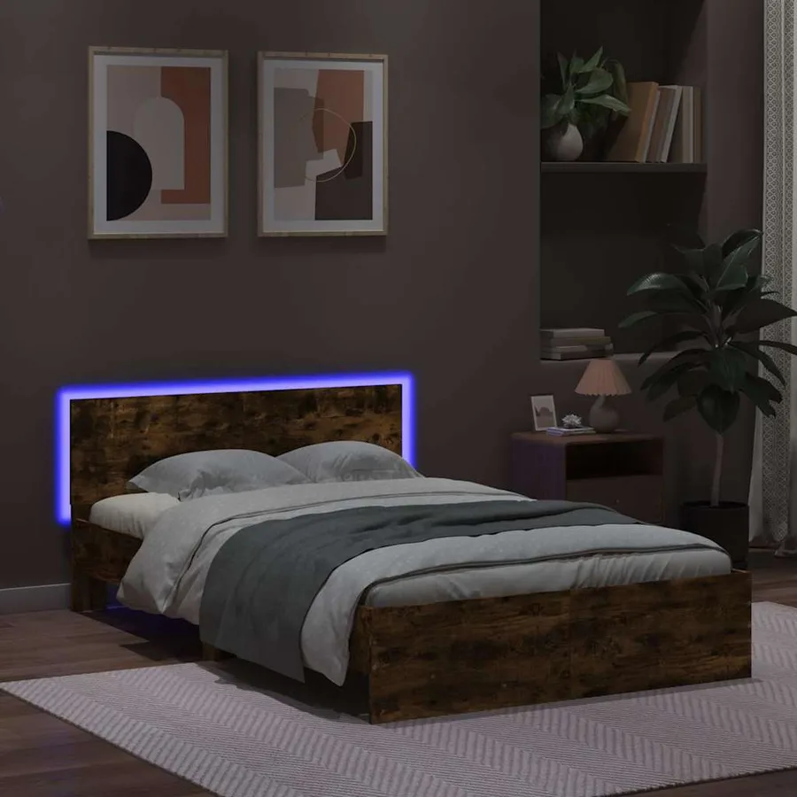 Cadre de lit avec tête de lit et LED chêne fumé 135x190 cm - 3
