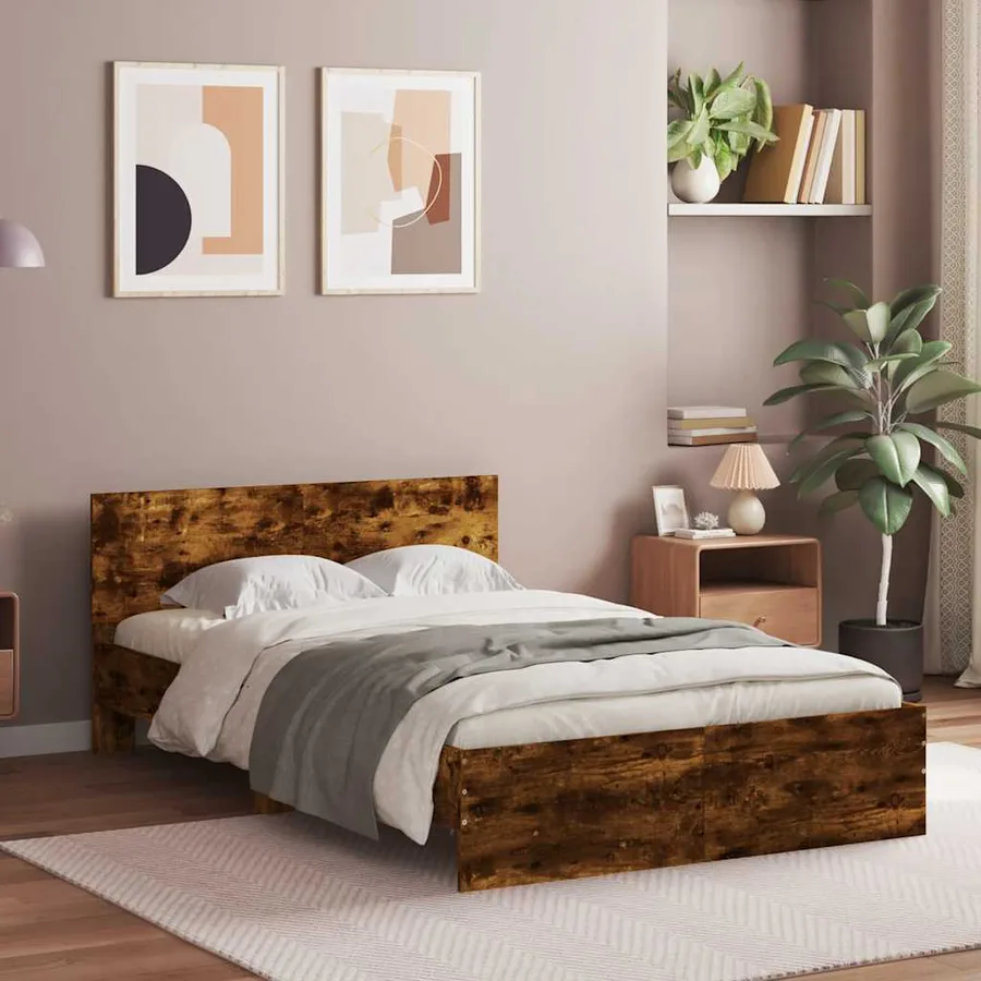 Cadre de lit avec tête de lit et LED chêne fumé 135x190 cm - 4