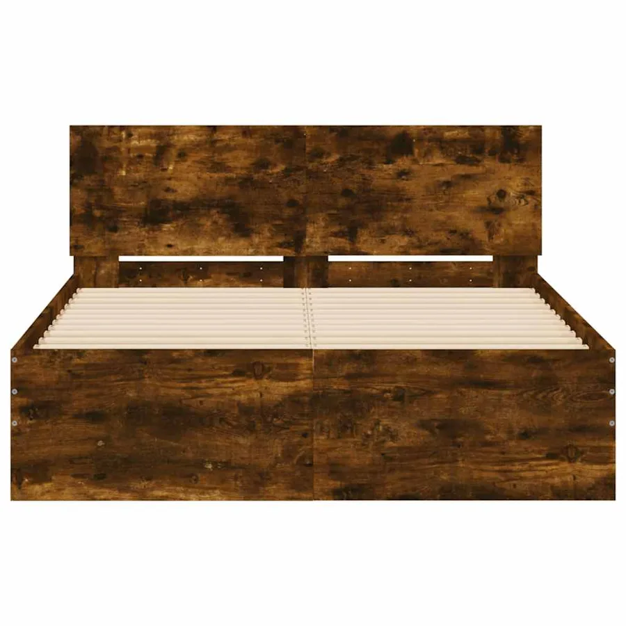Cadre de lit avec tête de lit et LED chêne fumé 135x190 cm - 7