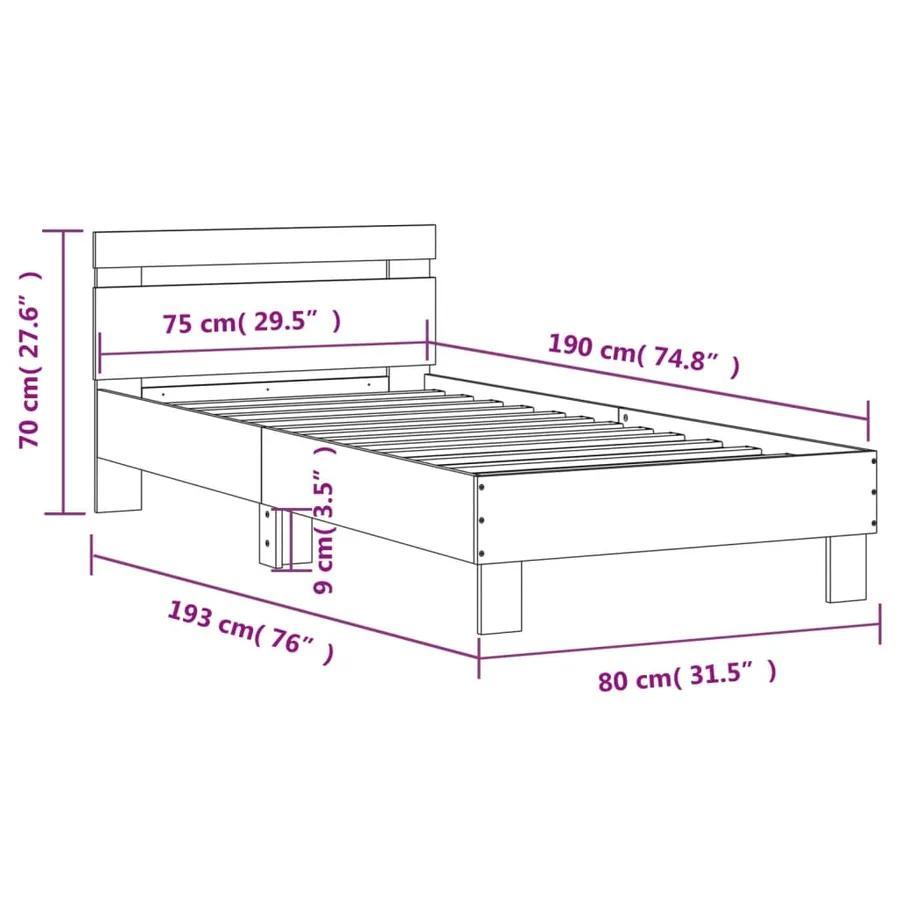 Cadre de lit sans matelas avec tête de lit 75x190 cm - 10