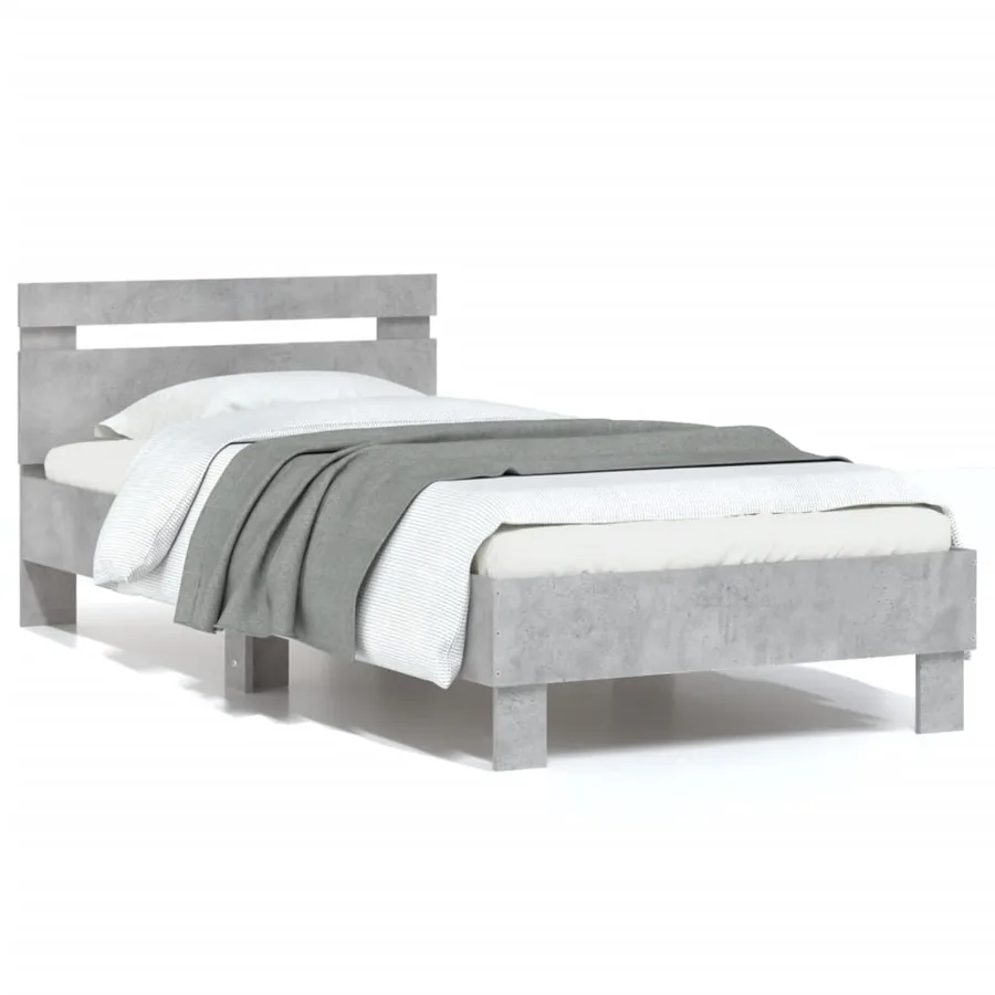 Cadre de lit sans matelas avec tête de lit gris béton 75x190 cm - 2