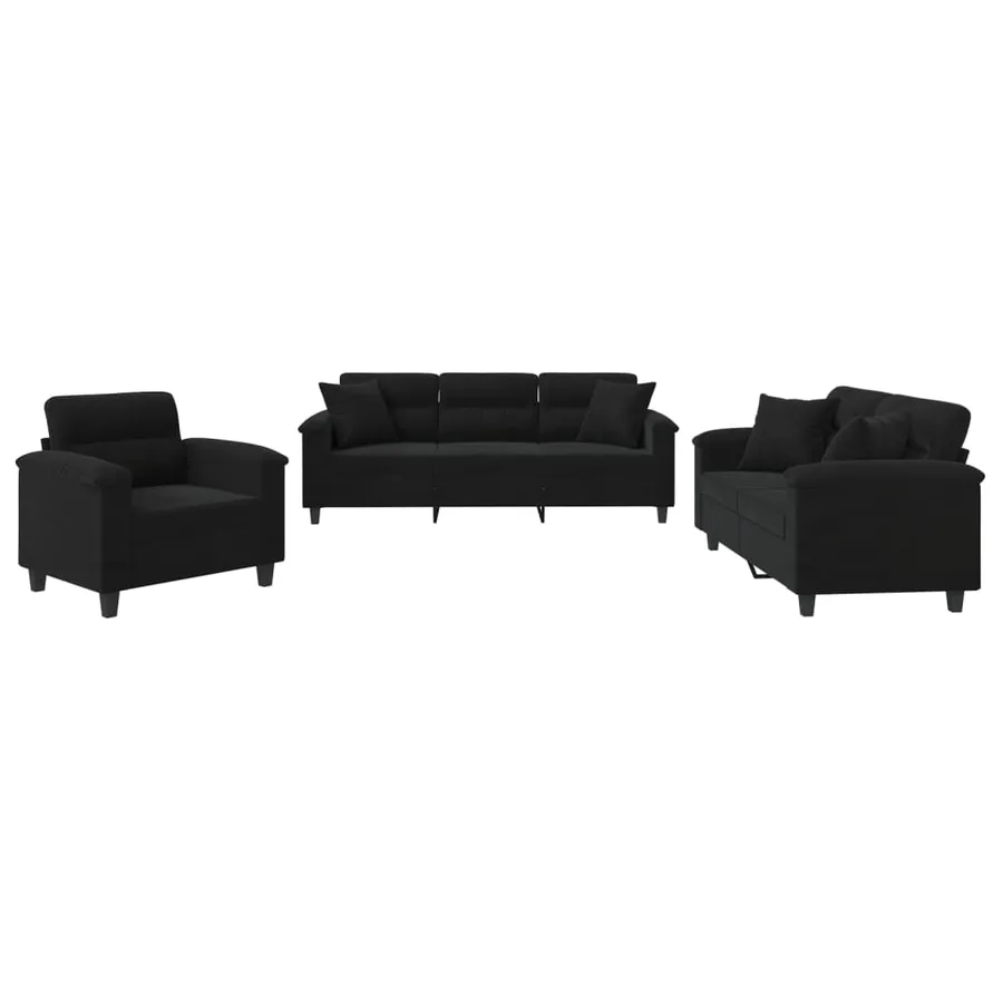 Ensemble de canapés 3 pcs avec coussins Noir Tissu microfibre - 2