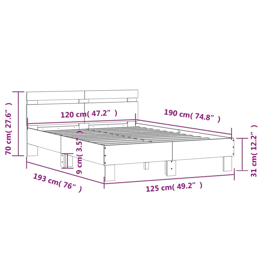 Cadre de lit sans matelas chêne marron 120x190 cm - 10