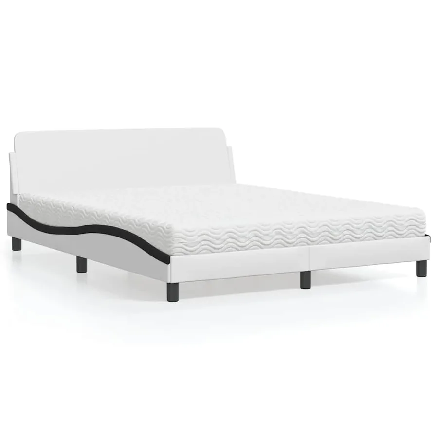 Lit avec matelas Dover blanc et noir 160x200 cm similicuir