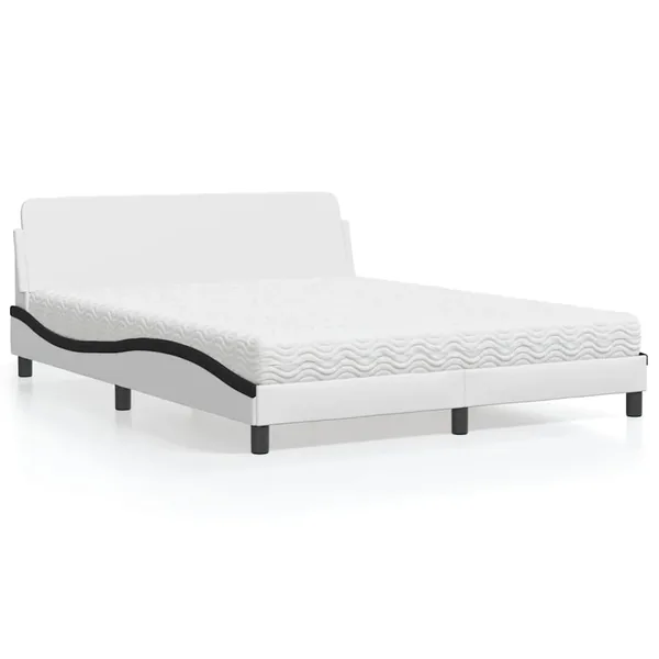Lit avec matelas Dover blanc et noir 160x200 cm similicuir