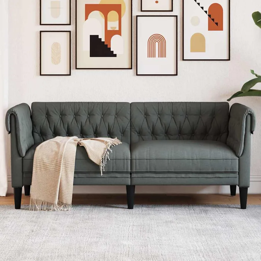 Canapé Chesterfield 2 places gris foncé tissu