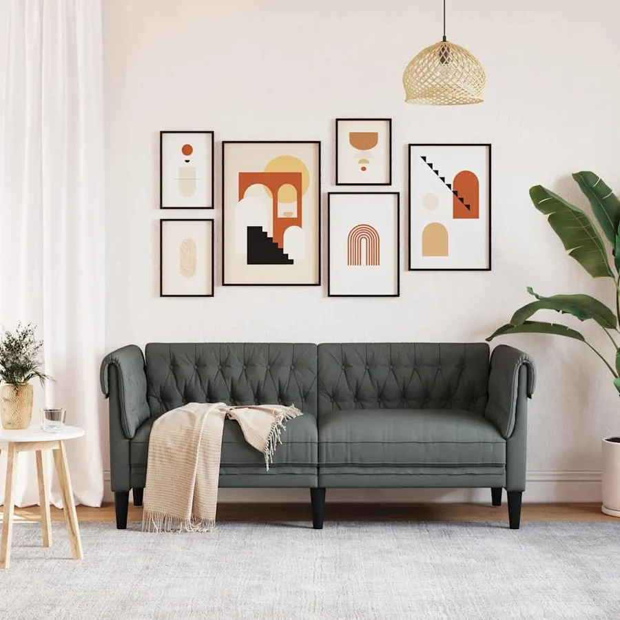 Canapé Chesterfield 2 places gris foncé tissu - 3