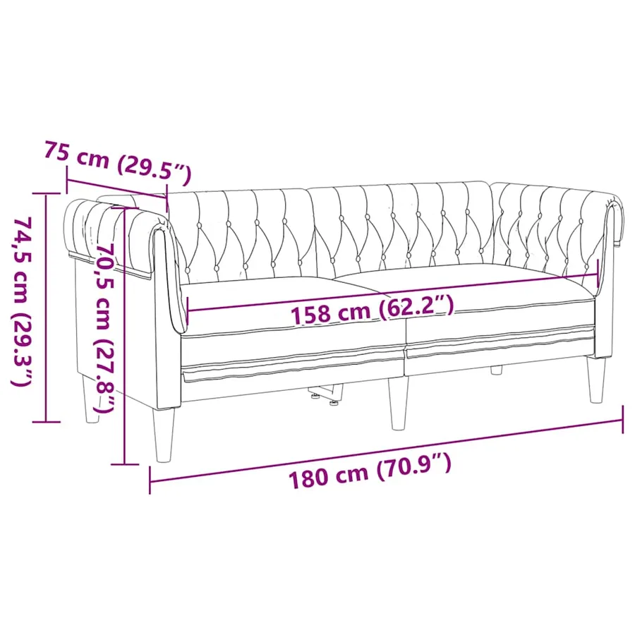 Canapé Chesterfield 2 places marron tissu - 9