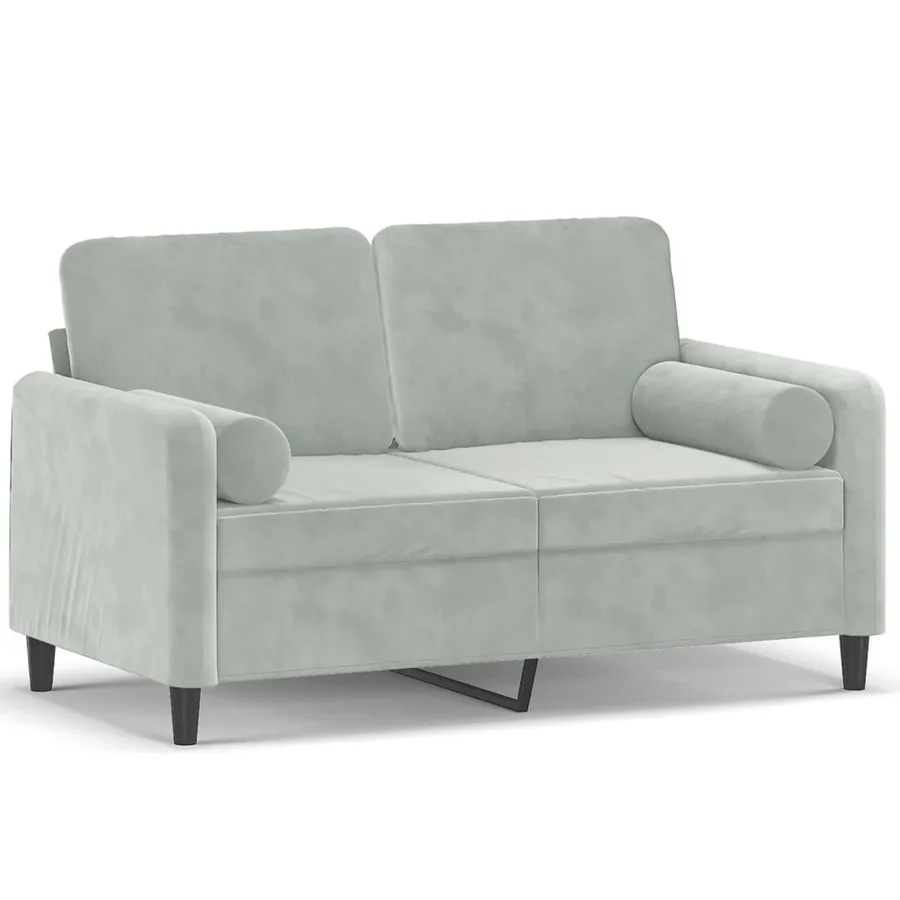 Canapé 2 places avec oreillers gris clair 120 cm velours - 2