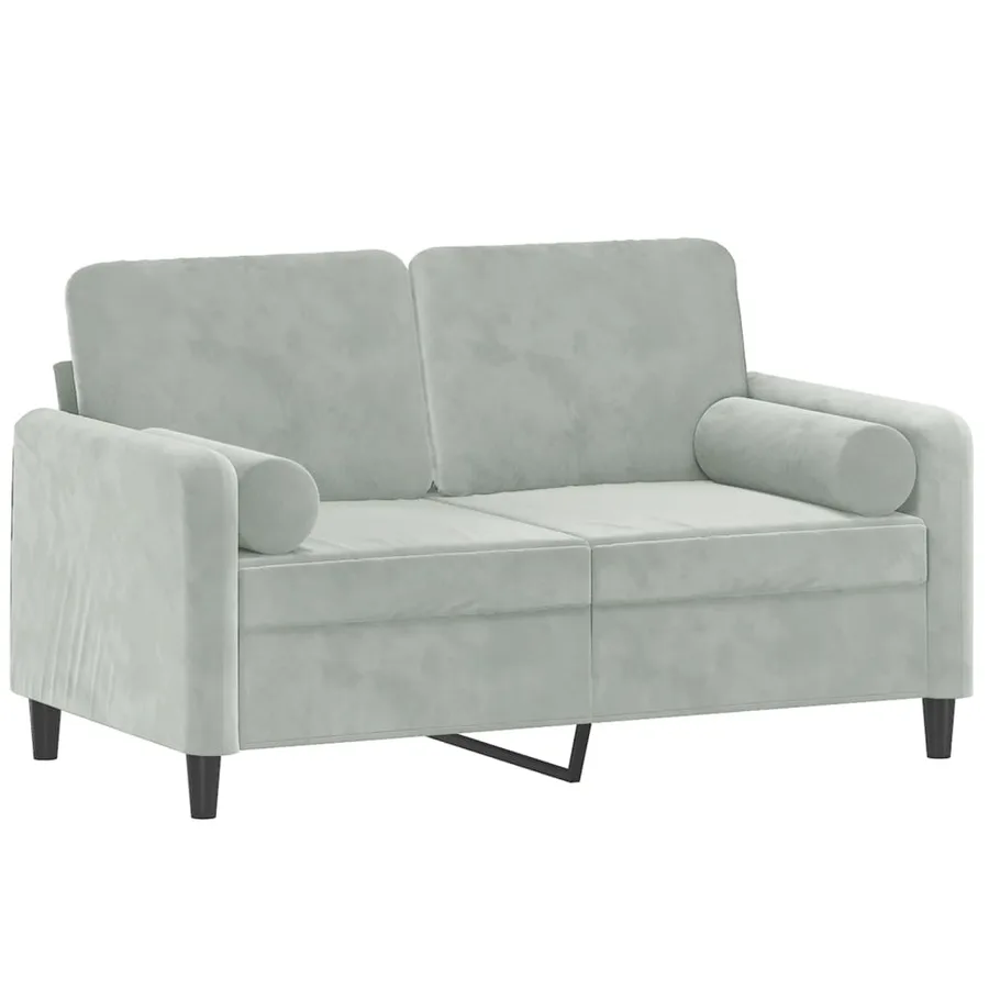 Canapé 2 places avec oreillers gris clair 120 cm velours - 3