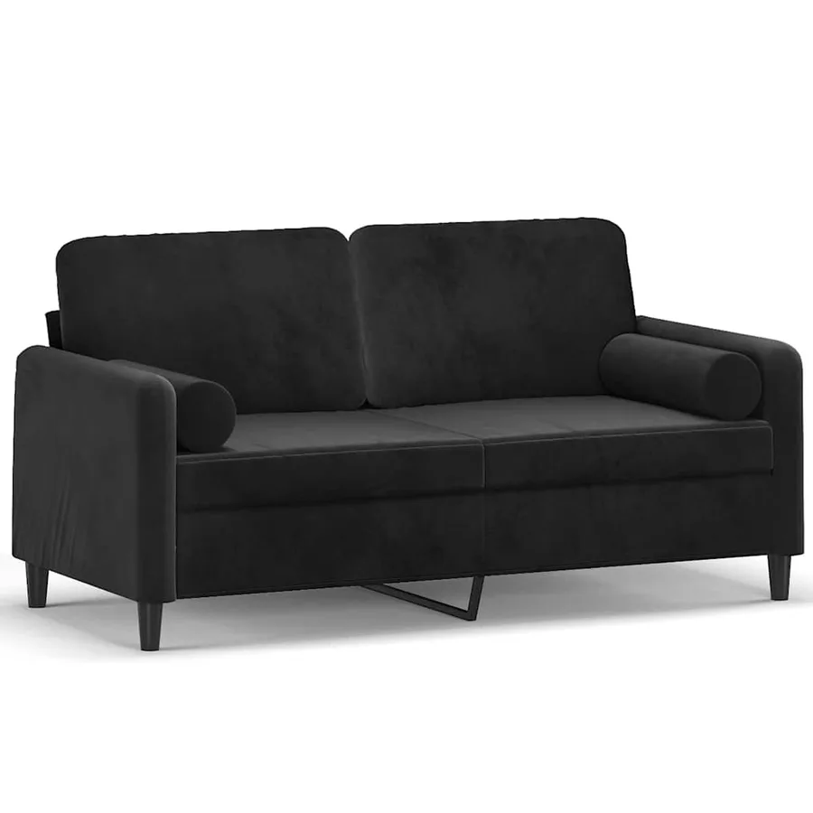 Canapé 2 places avec oreillers décoratifs noir 140 cm velours - 2