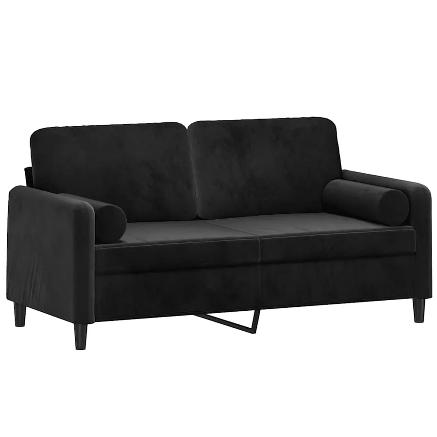 Canapé 2 places avec oreillers décoratifs noir 140 cm velours - 3