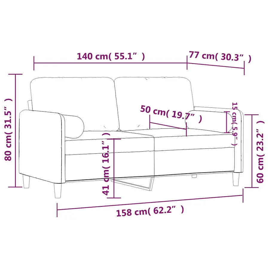 Canapé 2 places avec oreillers décoratifs noir 140 cm velours - 8