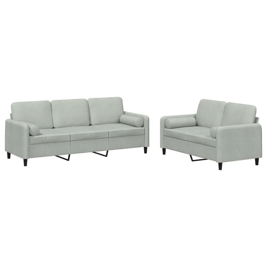Ensemble de canapés 2 pcs avec coussins gris clair velours - 2