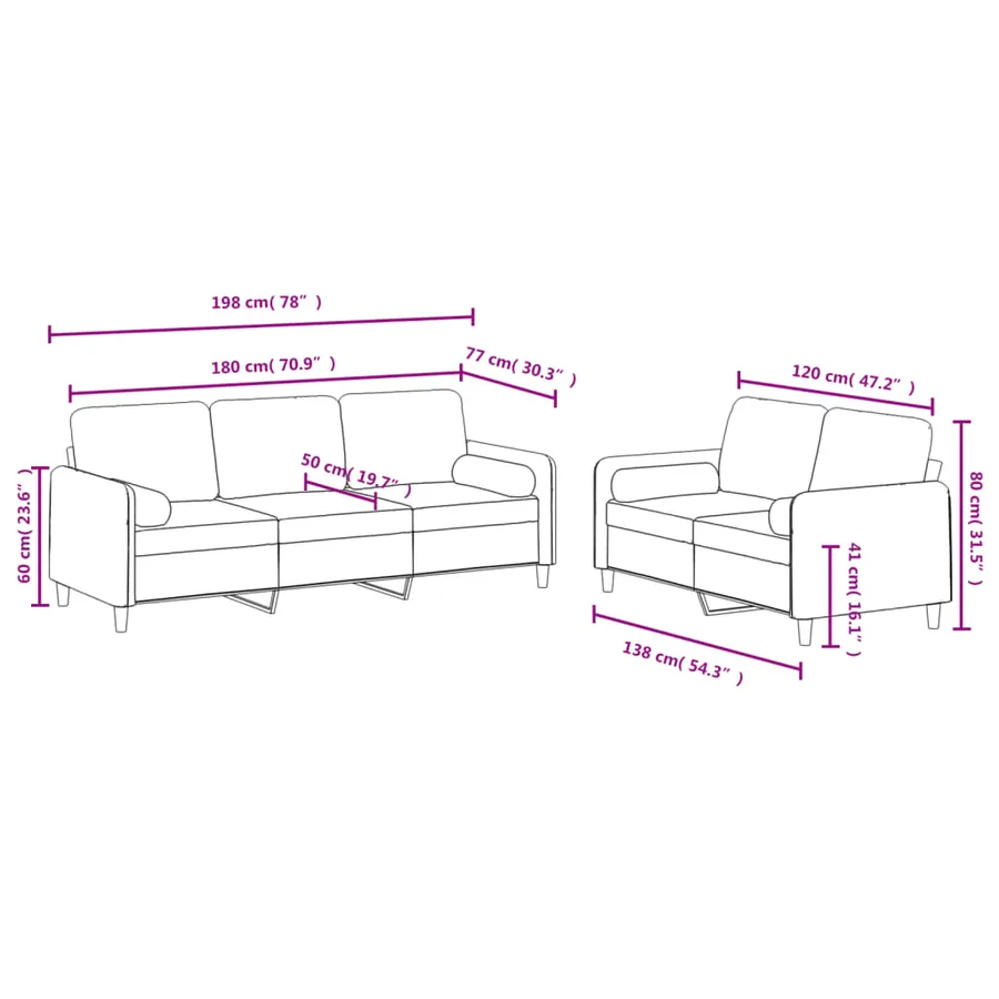 Ensemble de canapés 2 pcs avec coussins gris clair velours - 8