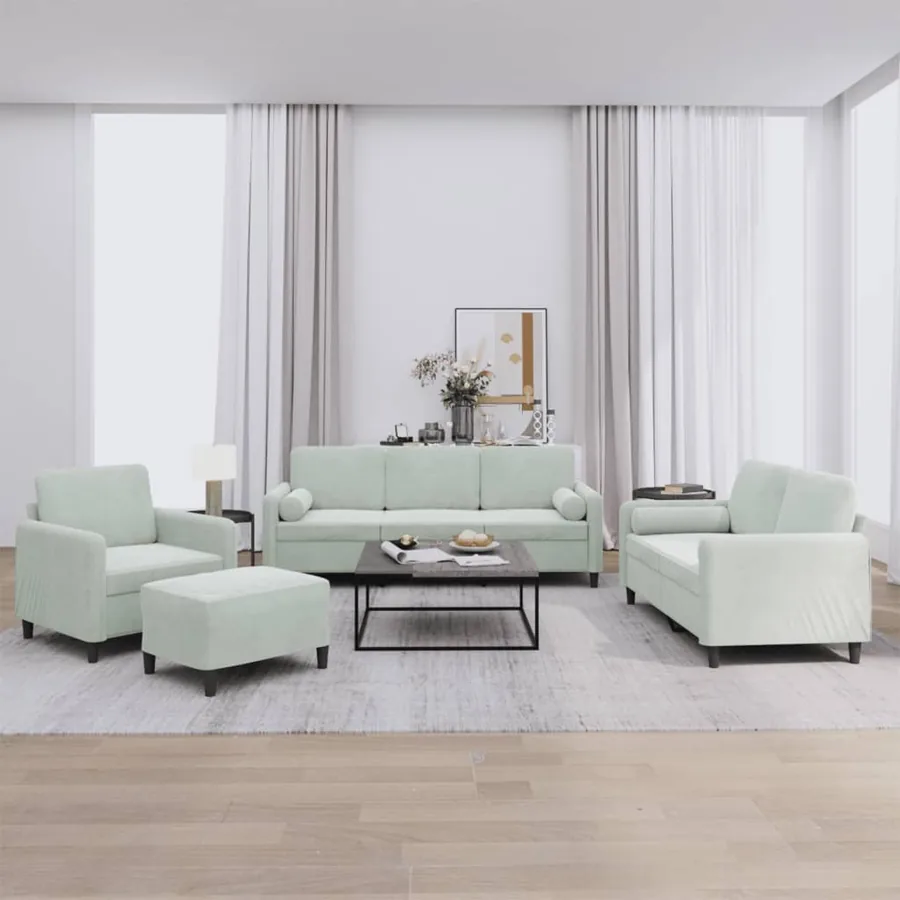 Ensemble de canapés 4 pcs avec coussins gris clair velours