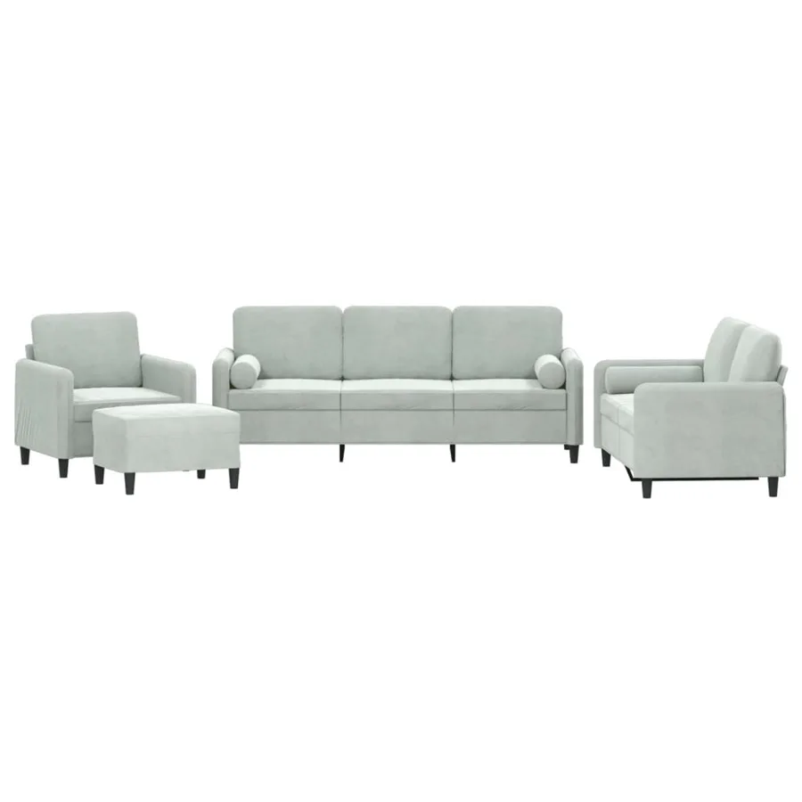 Ensemble de canapés 4 pcs avec coussins gris clair velours - 2