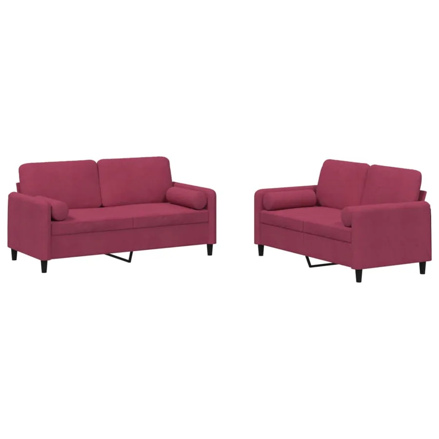 Ensemble de canapés 2 pcs avec coussins rouge bordeaux velours - 2