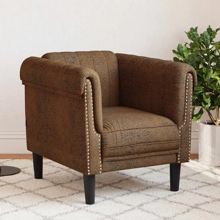 Fauteuil marron similicuir daim