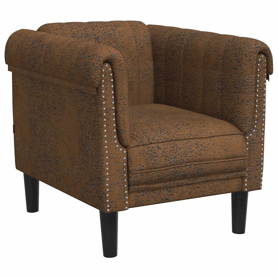 Fauteuil marron similicuir daim - 2