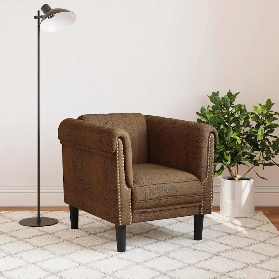 Fauteuil marron similicuir daim - 3