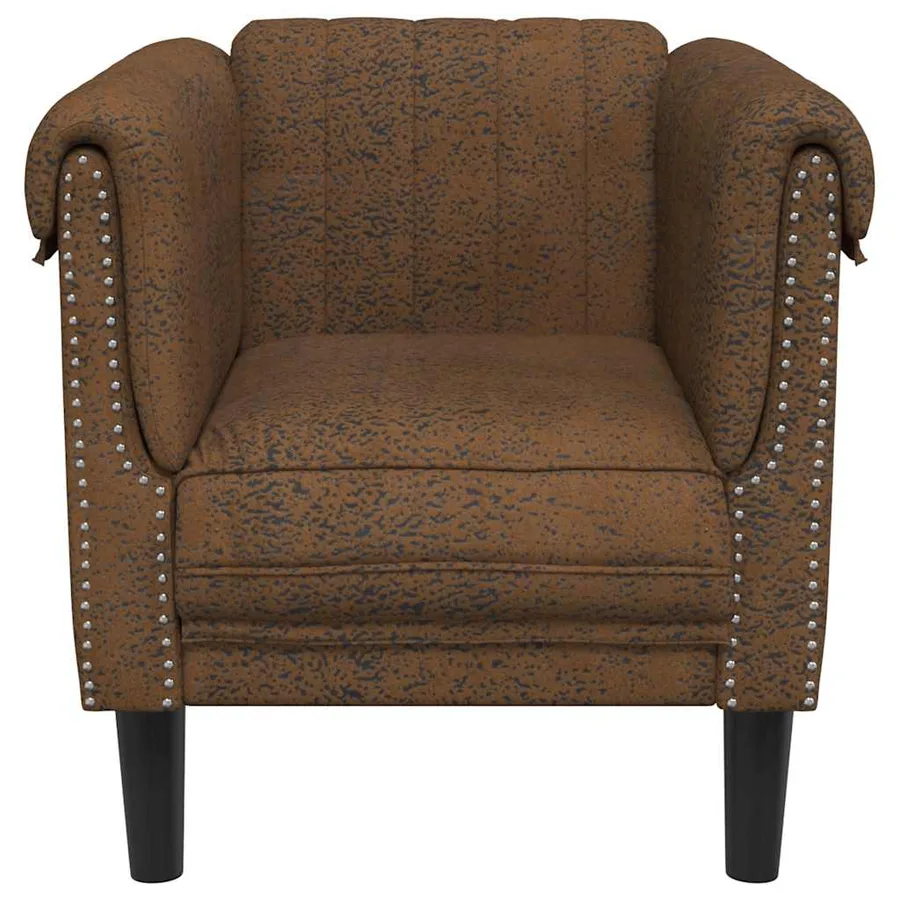 Fauteuil marron similicuir daim - 4
