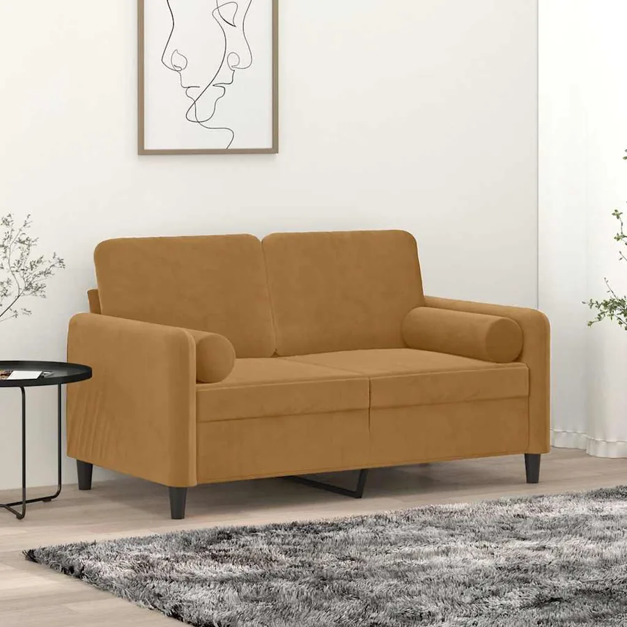 Canapé 2 places avec oreillers décoratifs brun 120 cm velours