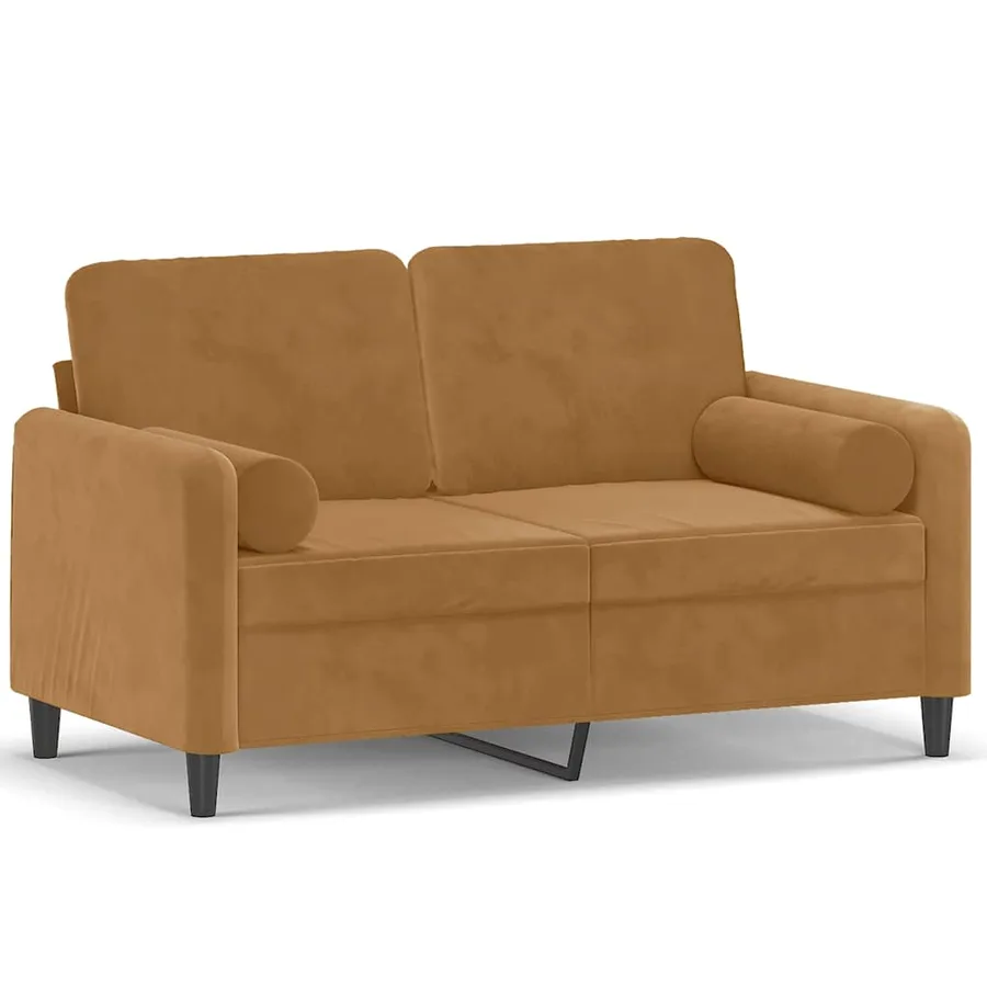 Canapé 2 places avec oreillers décoratifs brun 120 cm velours - 2