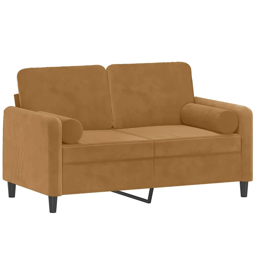 Canapé 2 places avec oreillers décoratifs brun 120 cm velours - 3