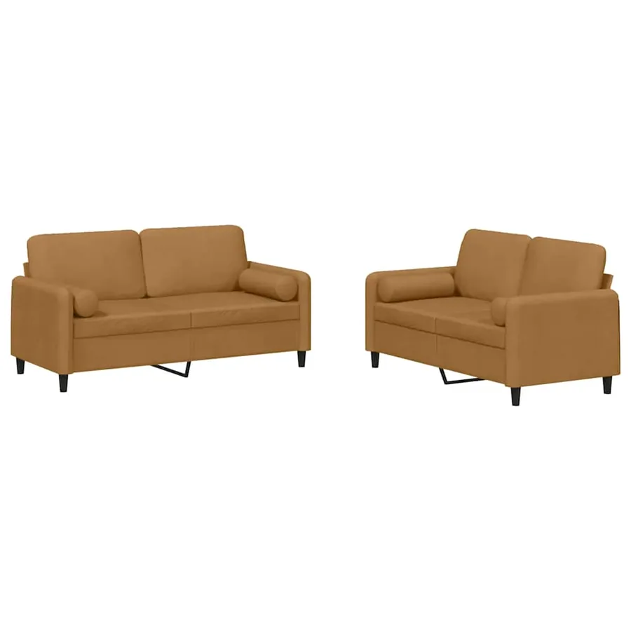 Ensemble de canapés 2 pcs avec coussins marron velours - 2