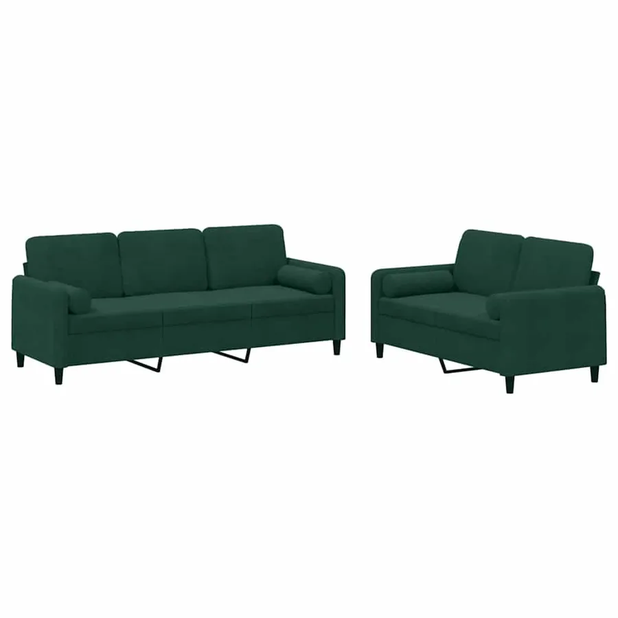 Ensemble de canapés 2 pcs avec coussins vert foncé velours - 2