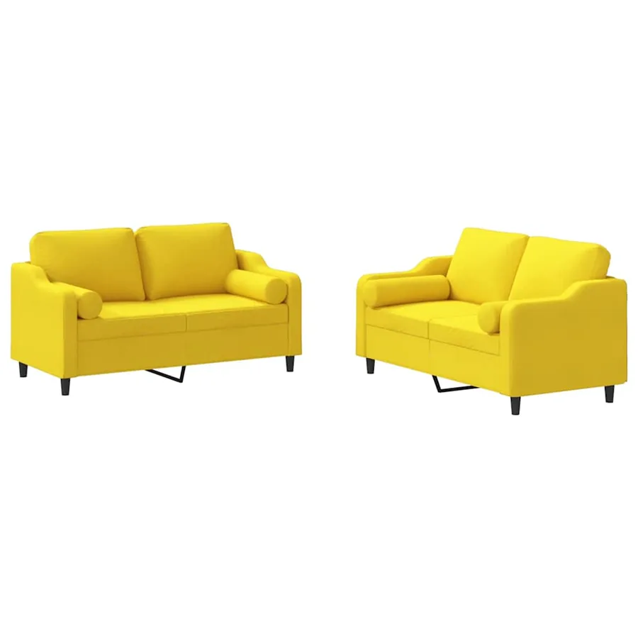 Ensemble de canapés 2 pcs avec coussins jaune clair tissu - 2