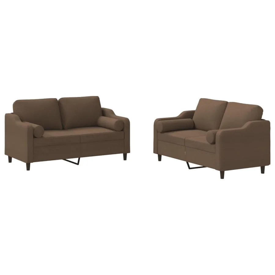 Ensemble de canapés 2 pcs avec coussins marron tissu - 2