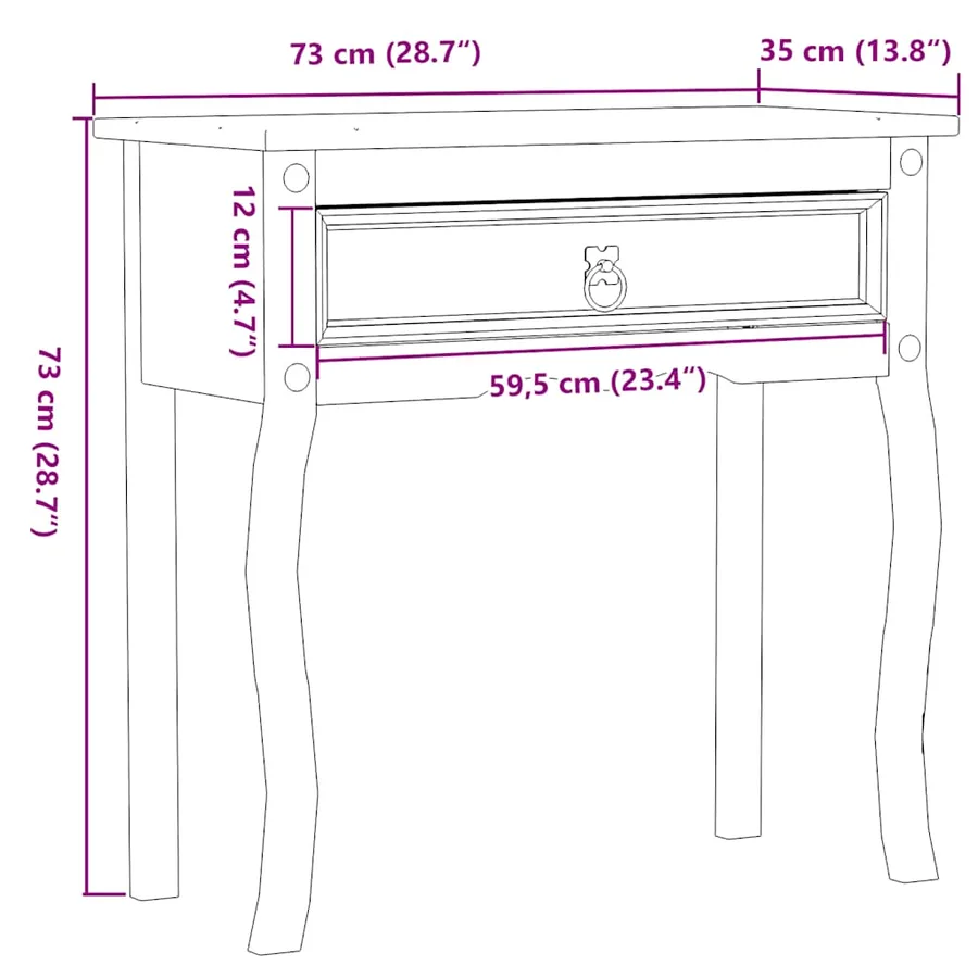 Table console Corona 73x35x73 cm bois de pin massif - 9
