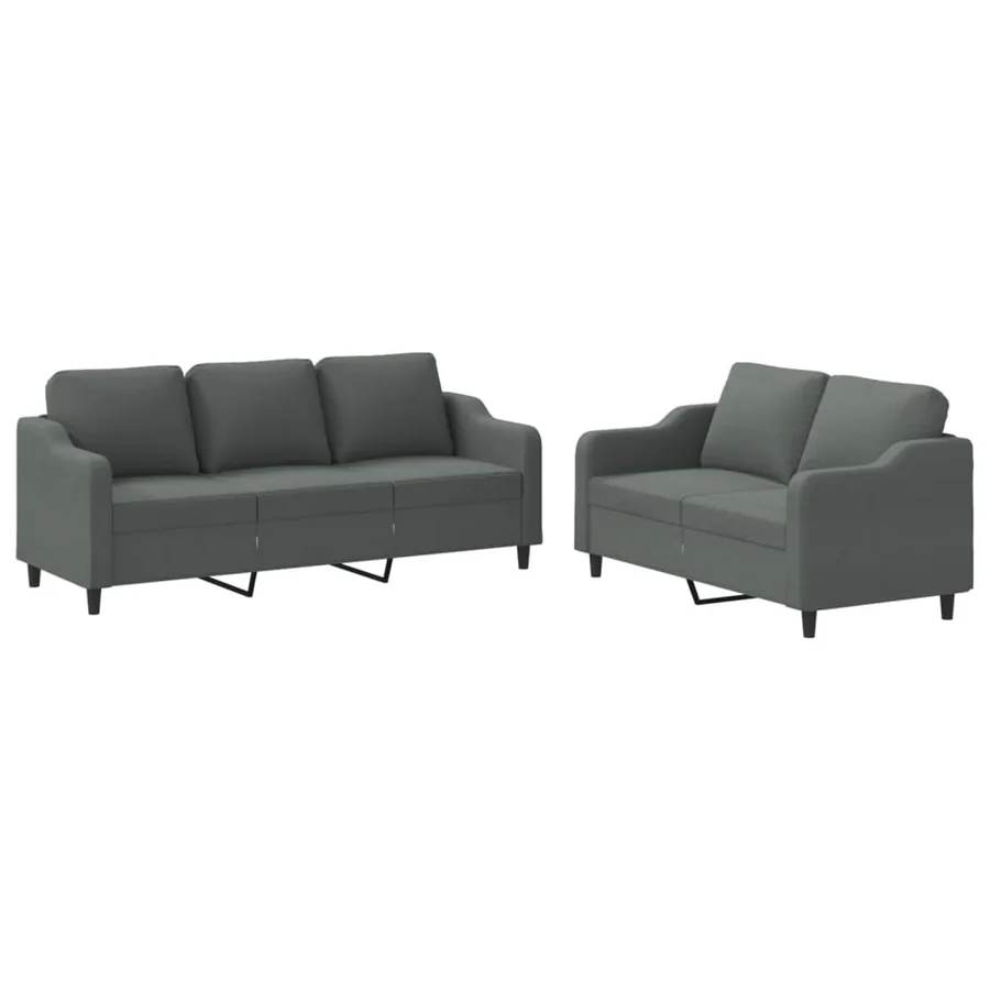 Ensemble de canapés 2 pcs avec coussins Gris foncé Tissu - 2