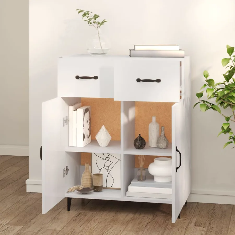 Buffet blanc 69,5x34x90 cm bois d'ingénierie - 3