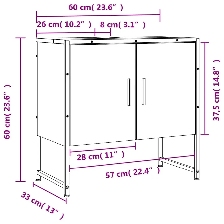 Armoire lavabo de salle de bain chêne sonoma 60x33x60 cm - 12