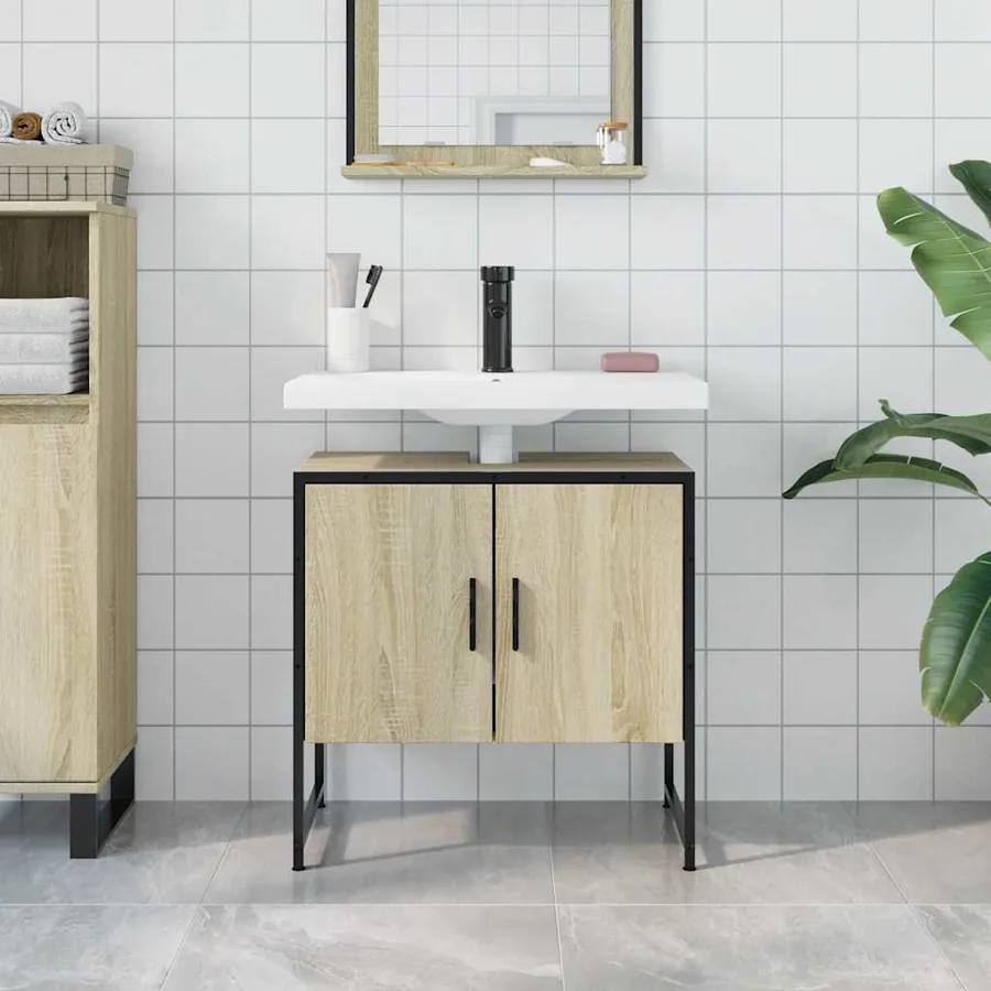 Armoire lavabo de salle de bain chêne sonoma 60x33x60 cm - 3
