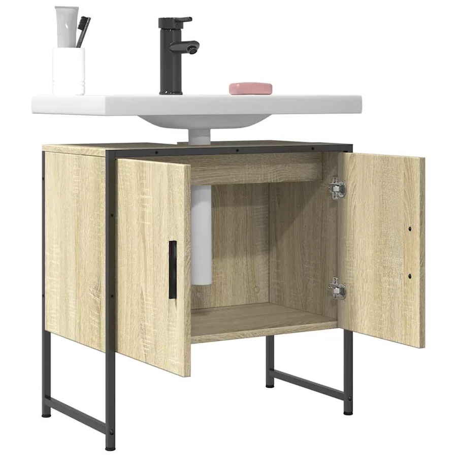 Armoire lavabo de salle de bain chêne sonoma 60x33x60 cm - 9